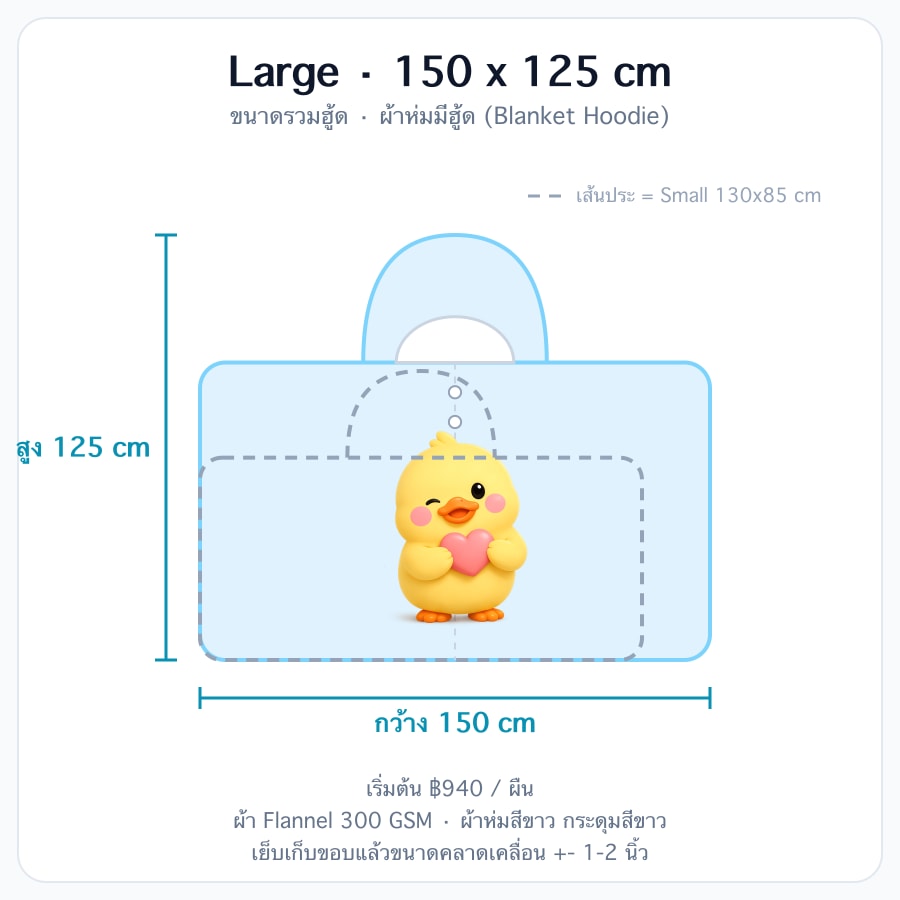 Large สูง 125x กว้าง 150cm (ขนาดรวมฮู้ด)