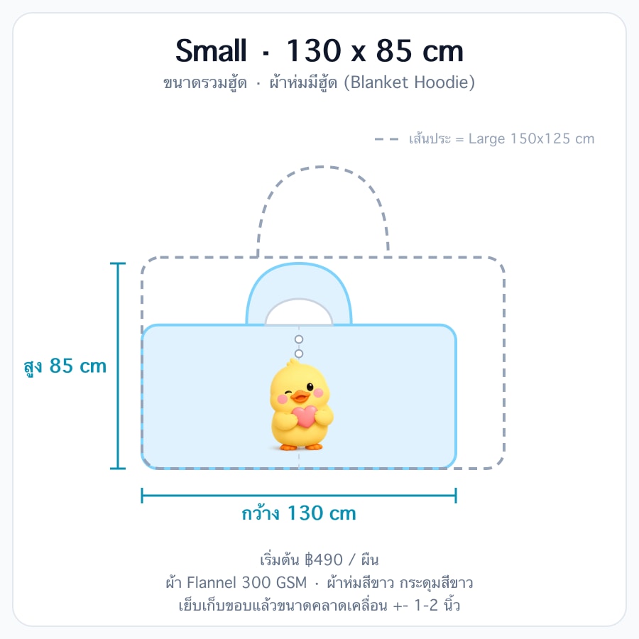 Small สูง 85x กว้าง 130cm (ขนาดรวมฮู้ด)