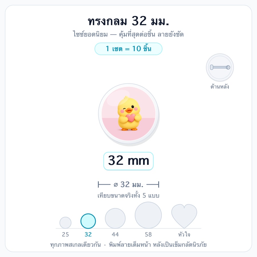 ทรงกลม 32mm (1 เซตได้ 10 ชิ้น)
