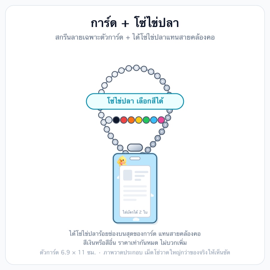 การ์ดพลาสติกขาว (สกรีนแค่ตัวการ์ด) + โซ่ไข่ปลา