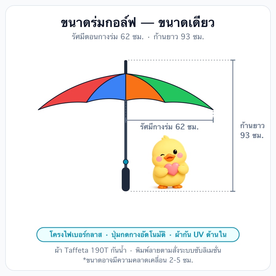 รัศมีกางร่ม 62 ซม. · ก้านยาว 93 ซม.